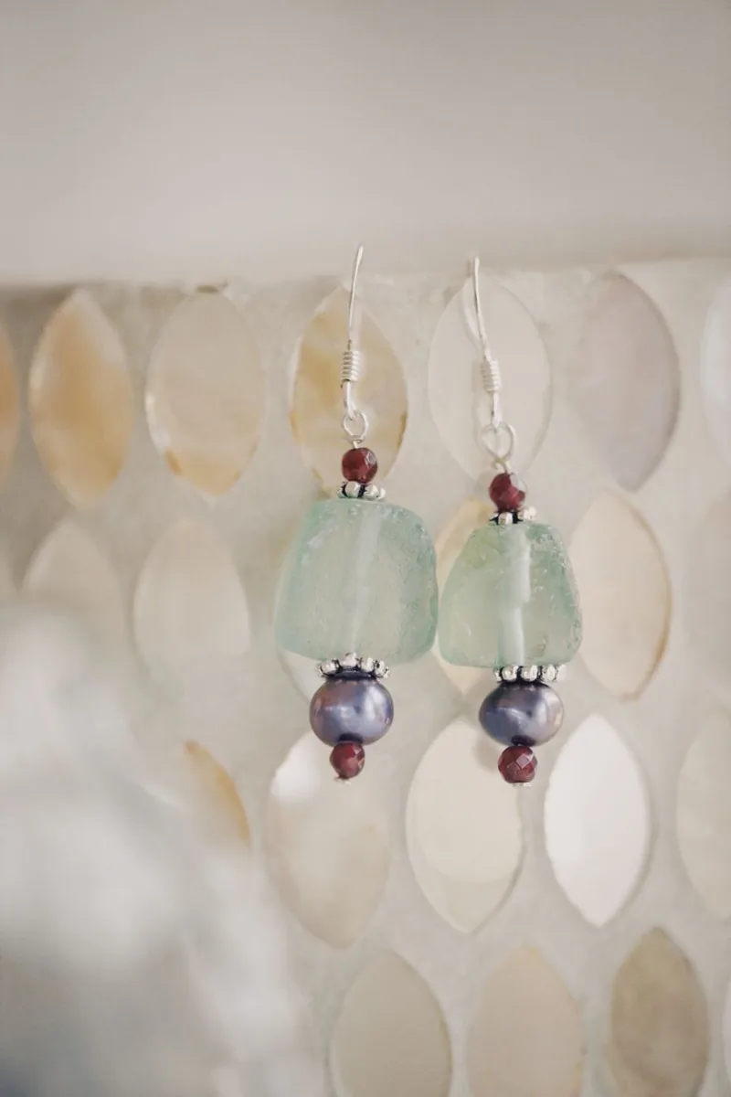 Handmade beaded earrings with silver detailing